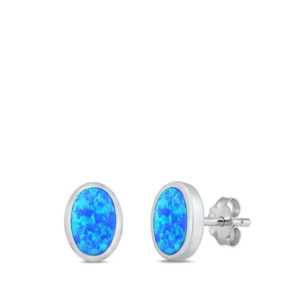 Sterling Silver Lab Opal Studs Oval Earrings