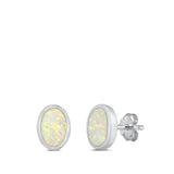 Sterling Silver Lab Opal Studs Oval Earrings
