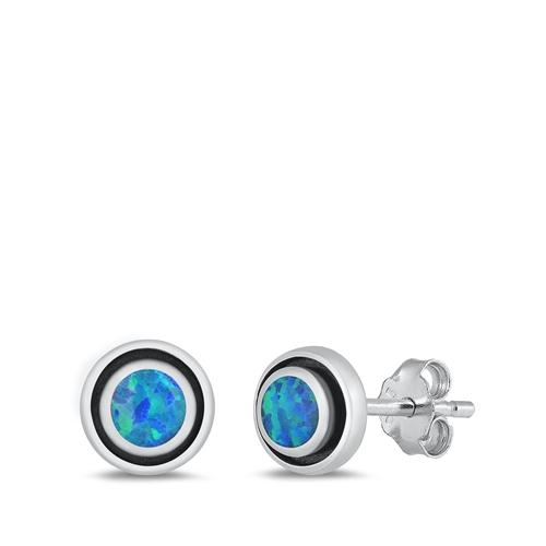 Sterling Silver Lab Opal Studs Round Earrings