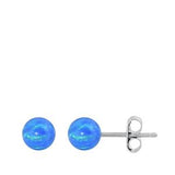 Sterling Silver Lab Opal Ball Earrings