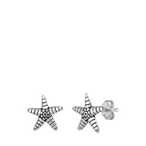 Sterling Silver Small Starfish Stud Earrings with Friction Back PostAnd Height 10MM