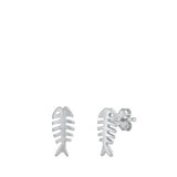 Sterling Silver Stud Fish Skeleton Earrings
