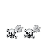 Sterling Silver Stud Skull & Crossbones Earrings