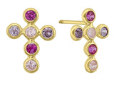 14K Yellow Gold Multi Color Cubic Zirconia Cross Stud With Screw Back Backing