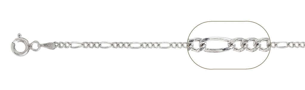 Italian Solid Sterling Silver Fancy Figaro Link Chain 050 - 1.8mm Nickel Free Necklace with Spring Ring Clasp Closure