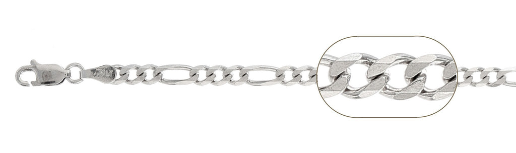 Italian Solid Sterling Silver Fancy Figaro Link Chain 100 - 4mm Nickel Free Necklace with Lobster Claw Clasp Closure