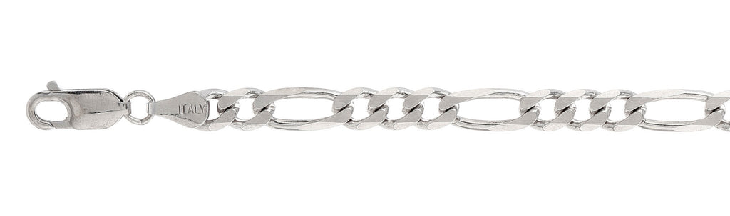 Italian Sterling Silver Flat Figaro Chain 140- 6 mm with Lobster Claw Clasp Closure
