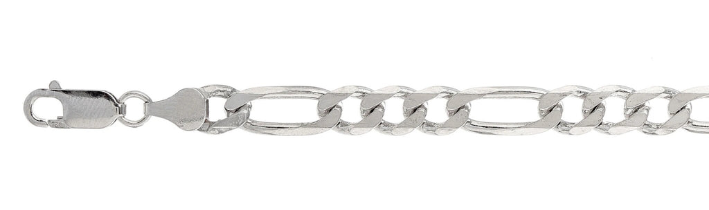 Italian Sterling Silver Flat Figaro Chain 180- 8 mm with Lobster Claw Clasp Closure