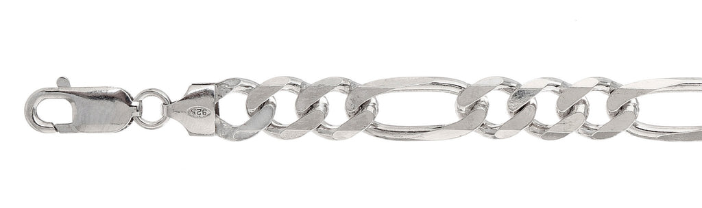 Italian Sterling Silver Flat Figaro Chain 250- 11 mm with Lobster Claw Clasp Closure