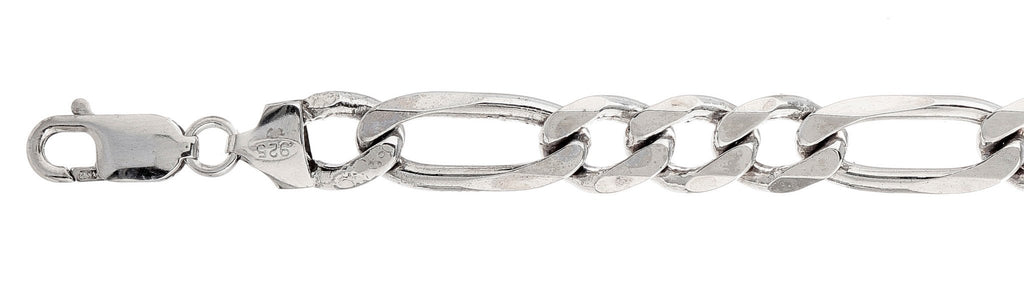 Italian Sterling Silver Figaro Chain 250- 10mm with Lobster Clasp Closure