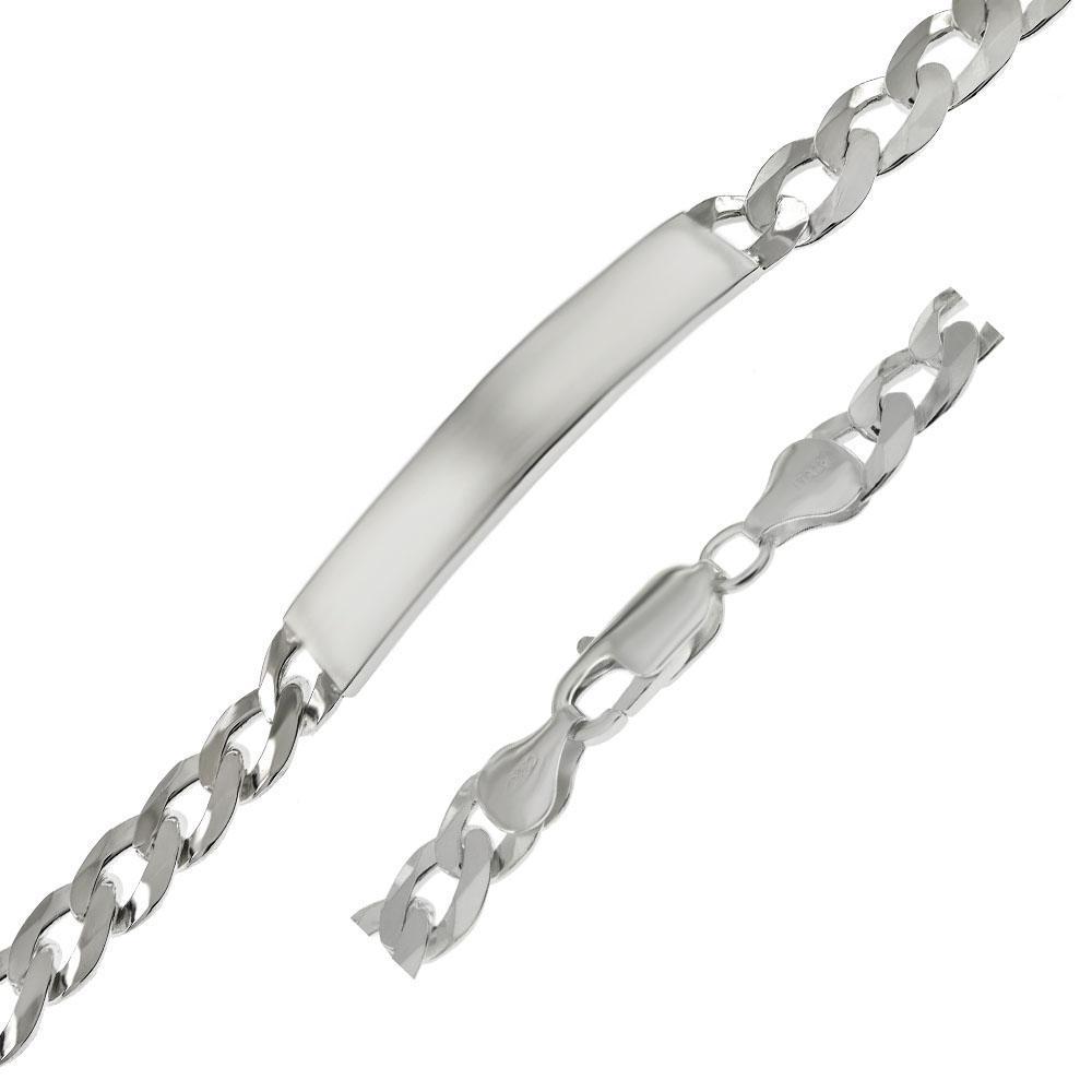 Sterling Silver 8.5MM Flat Curb ID Bracelet