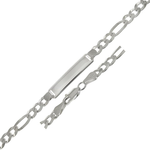 Sterling Silver 5MM Flat Figaro Italian ID Bracelet, 7 inches