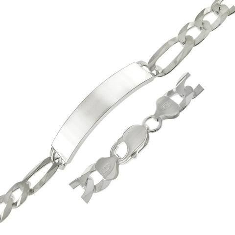 Sterling Silver 11mm Flat Figaro ID Bracelet