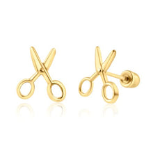 Load image into Gallery viewer, 14K Yellow Gold Scissors Screw Back Earrings