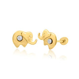 14K Yellow Gold Elephant CZ Screw Back Earrings