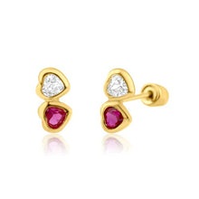 Load image into Gallery viewer, 14K Yellow Gold Red and White Heart Screw Back Earrings