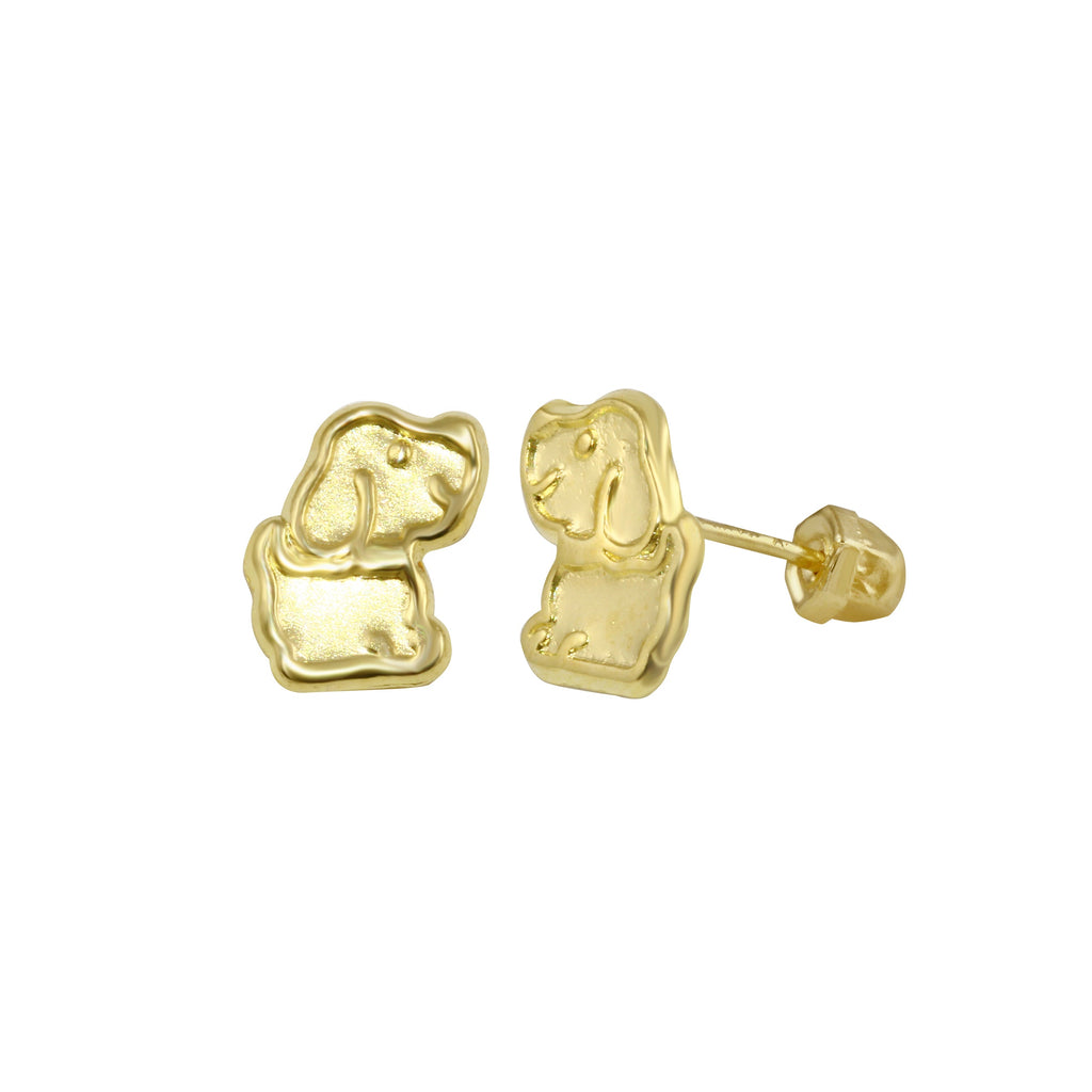 14K Yellow Gold Dog Earrings