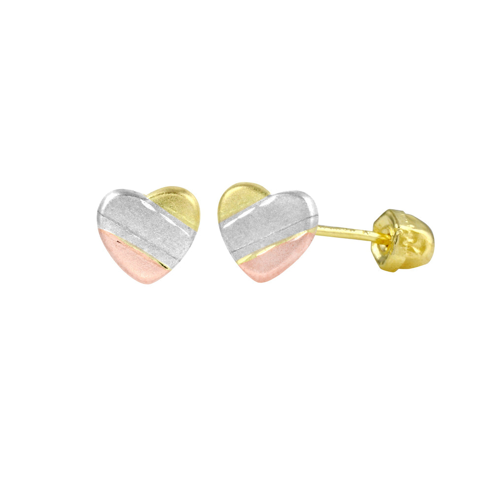 14K Tricolor Gold Heart Earrings