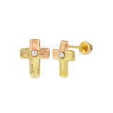 14K Twotone Gold Cross Stud Screw Back Earrings