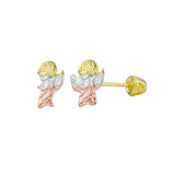 14K Tricolor Gold Bird Earrings