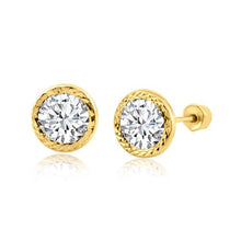 Load image into Gallery viewer, 14K Yellow Gold Clear Bezel Round Stud Screw Back Earrings