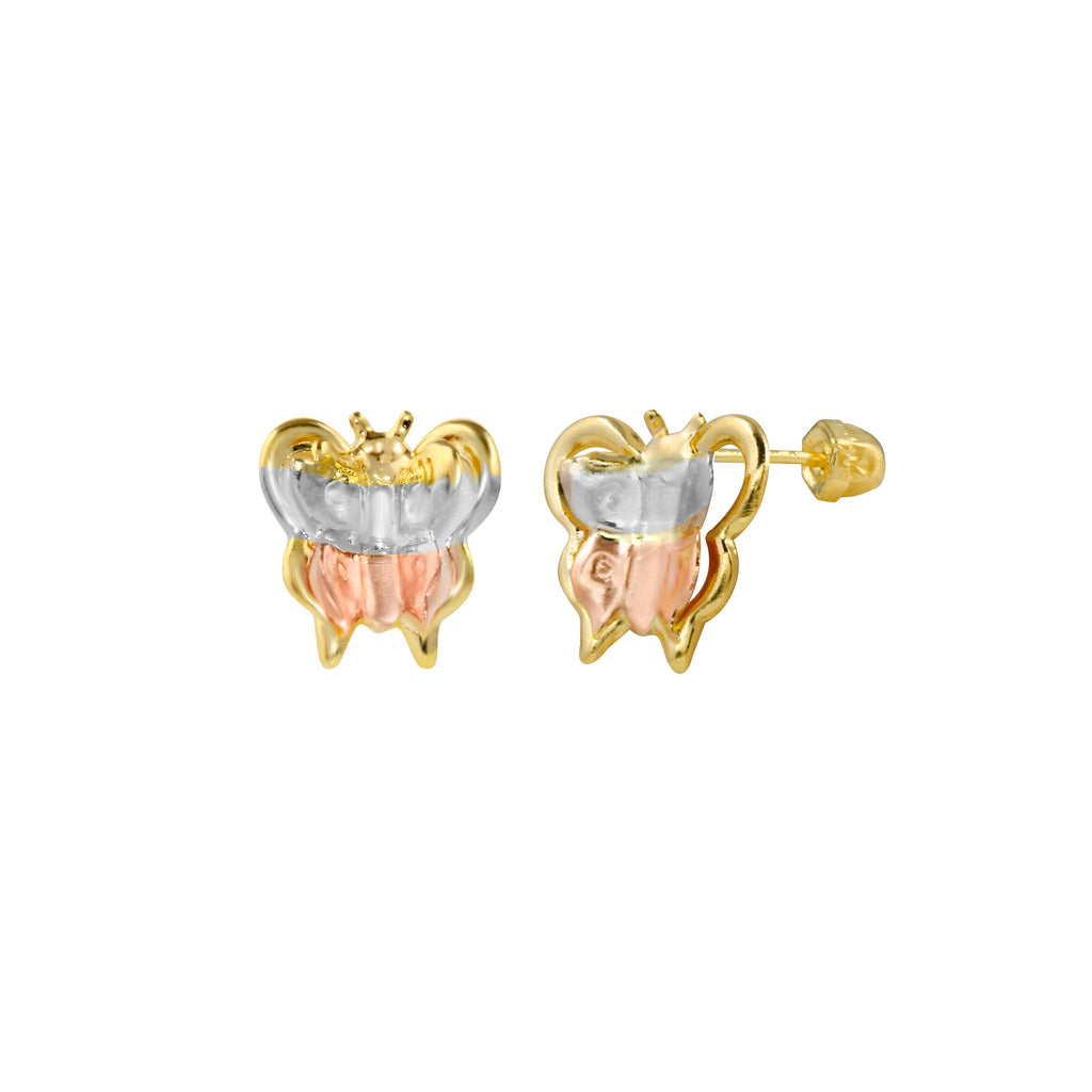 14K Tricolor Gold Butterfly Earrings