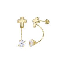 Load image into Gallery viewer, 14K Yellow Gold Cross Telephone CZ Earrings
