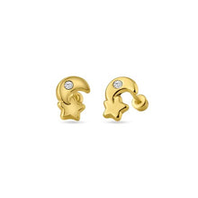 Load image into Gallery viewer, 14K Yellow Gold Moon and Star Cubic Zirconia Earrings