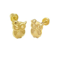 Load image into Gallery viewer, 14K Yellow Gold Owl Earrings