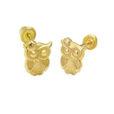 14K Yellow Gold Owl Earrings