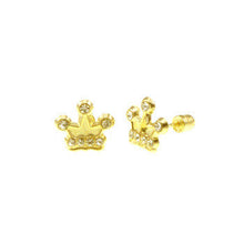 Load image into Gallery viewer, 14K Yellow Gold Crown Earrings