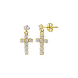 14K Yellow Gold Cross Cubic Zirconia Earrings
