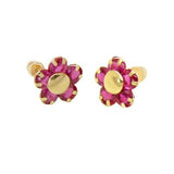 14K Yellow Gold Sunflower Ruby CZ Earrings