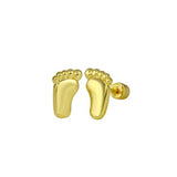 14K Yellow Gold Foot Print Earrings