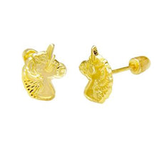 Load image into Gallery viewer, 14K Yellow Gold Unicorn Earrings