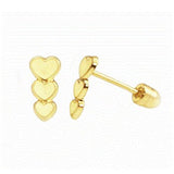 14K Yellow Gold Triple Heart Earrings