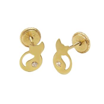 14K Yellow Gold Cat Earrings