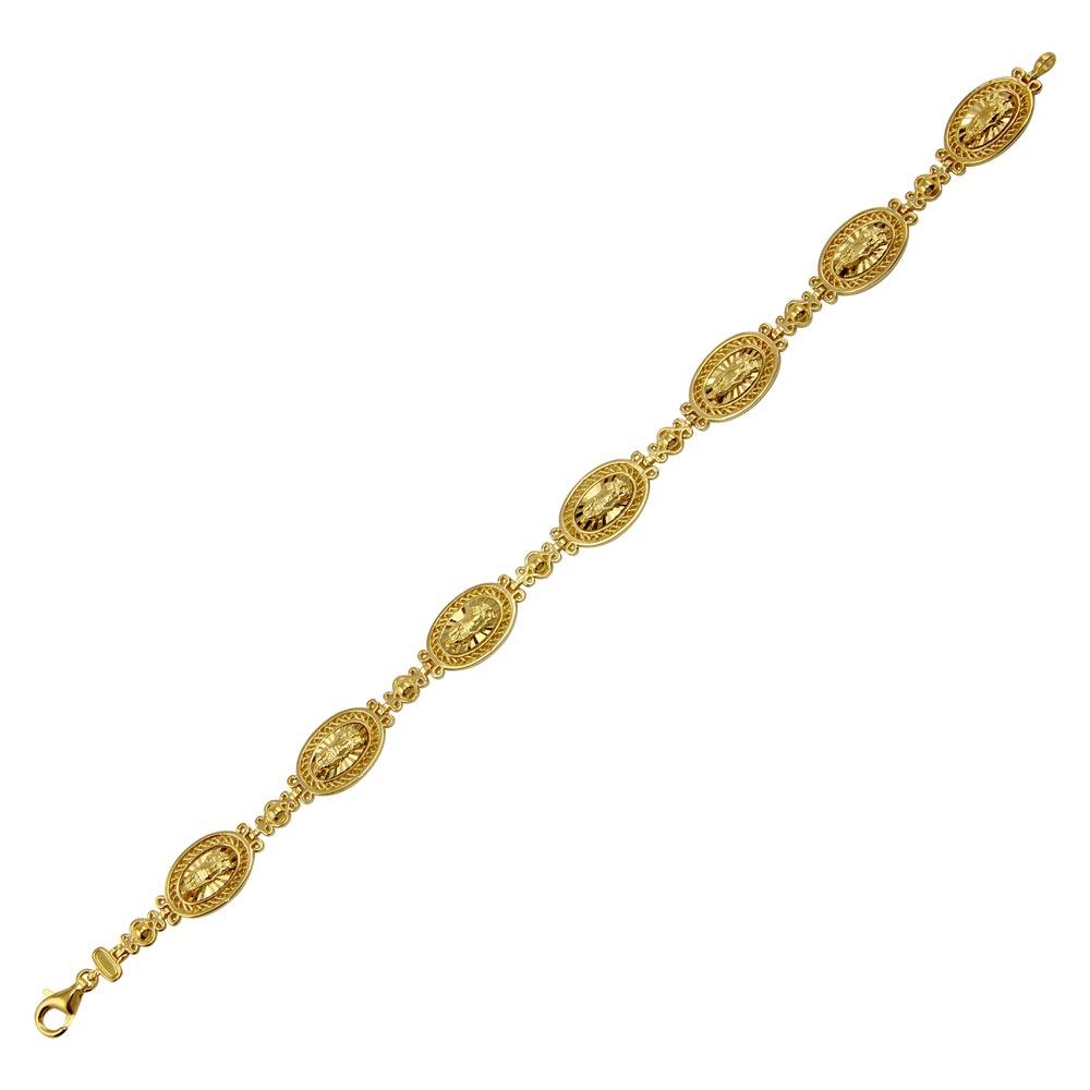 Sterling Silver Gold Plated Oval Mary Link Tennis Bracelet