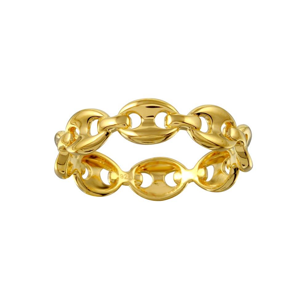 Sterling Silver Gold Plated Puff Mariner Design Link Ring
