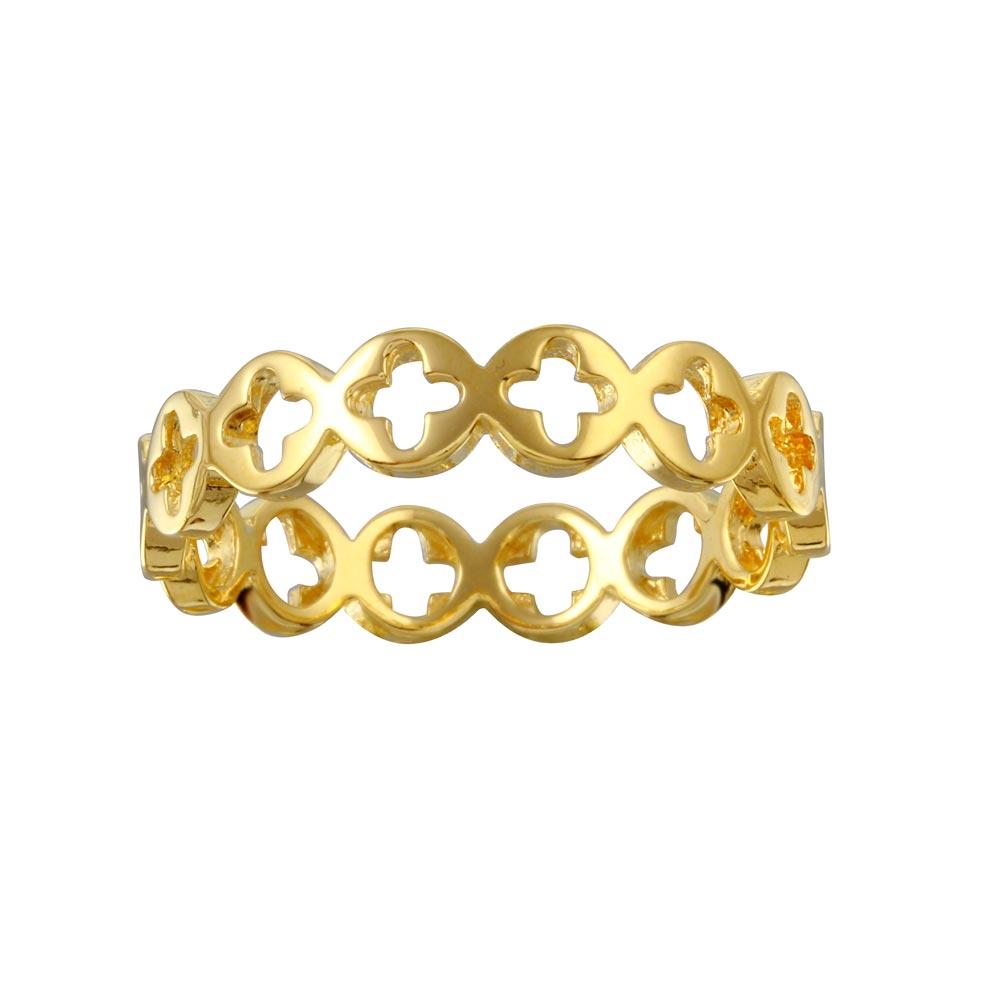 Sterling Silver Gold Plated Open Cross Disc Link Ring