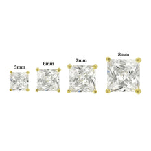 Load image into Gallery viewer, Sterling Silver Yellow Gold Plated .925 Solid Square Cubic Zirconia Studs Casting