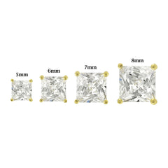Sterling Silver Yellow Gold Plated Solid Square Cubic Zirconia Studs Casting