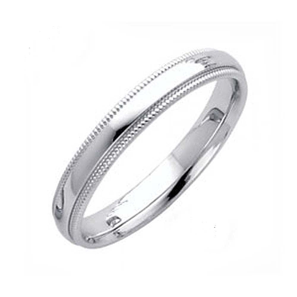 14K White Gold 3MM Classic Comfort Fit Wedding Band with Milgrain Edging