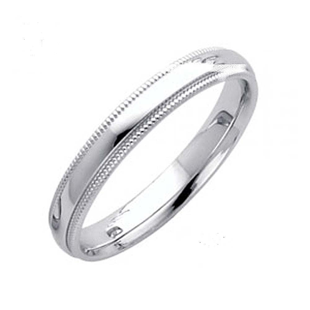 14K White Gold 4MM Classic Comfort Fit Wedding Band with Milgrain Edging
