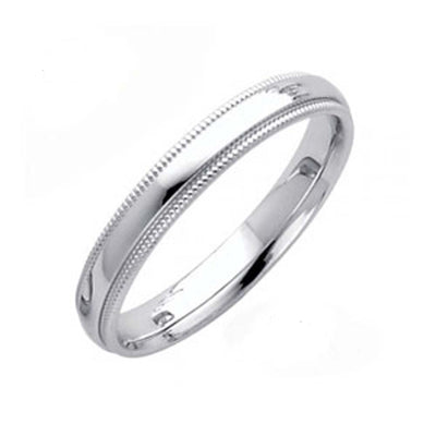 14K White Gold 6MM Classic Comfort Fit Wedding Band with Milgrain Edging