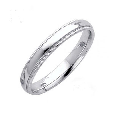 14K White Gold 7MM Classic Comfort Fit Wedding Band with Milgrain Edging