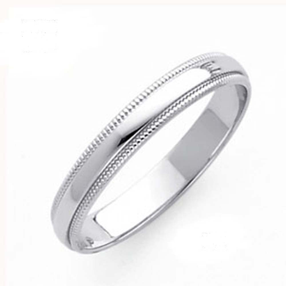 14K White Gold 3MM Traditional Classic Wedding Band with Milgrain Edging