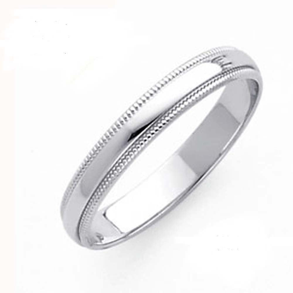 14K White Gold 4MM Traditional Classic Wedding Band with Milgrain Edging