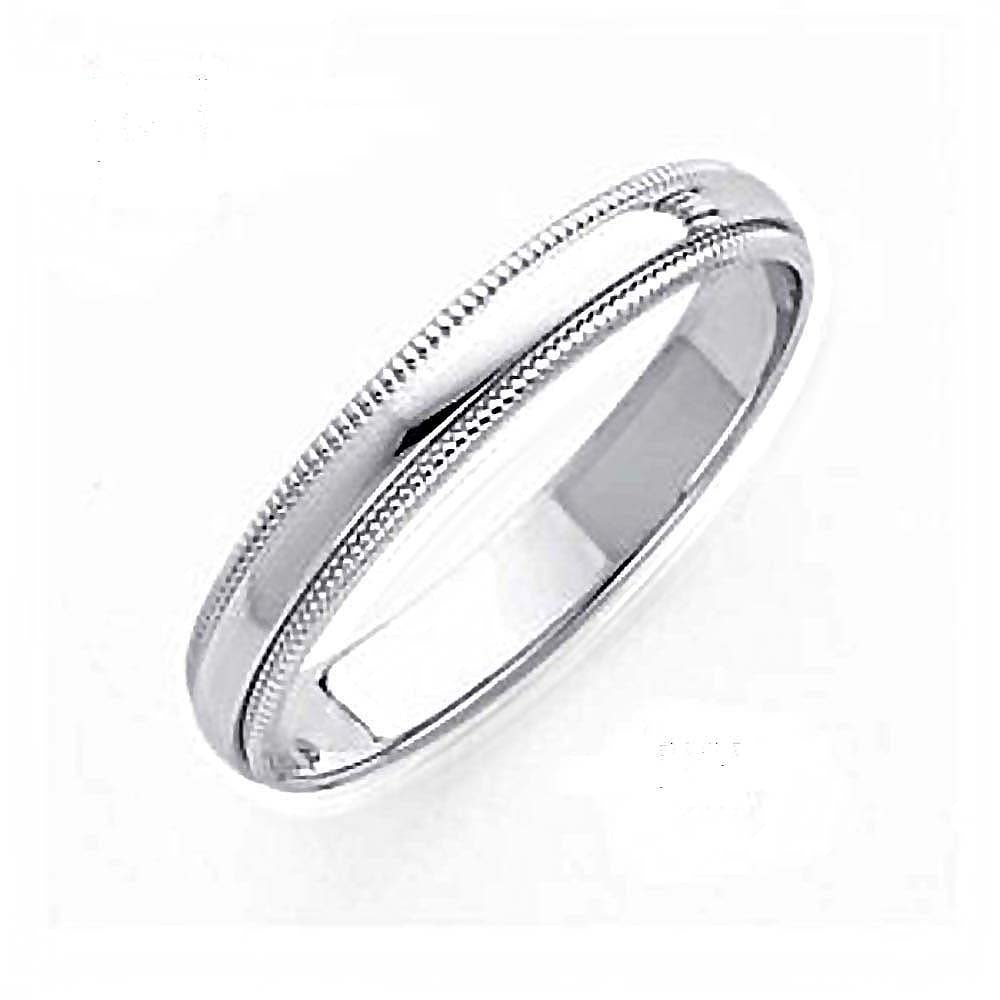 14K White Gold 8MM Traditional Classic Wedding Band with Milgrain Edging