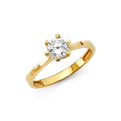 14K Yellow Gold Polished Clear CZ Engagement Ring - silverdepot